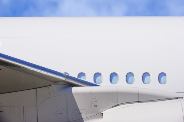 Wing and windows on airplane
