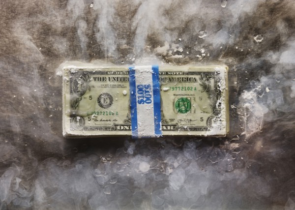 Frozen bundle of dollar bills