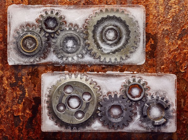 Gears frozen in ice