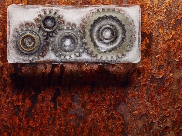 Gears frozen in ice
