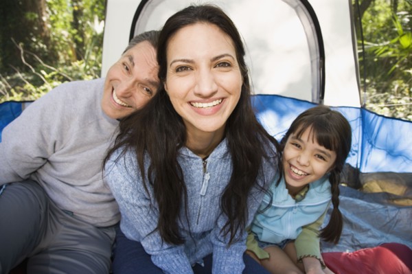 Hispanic family camping