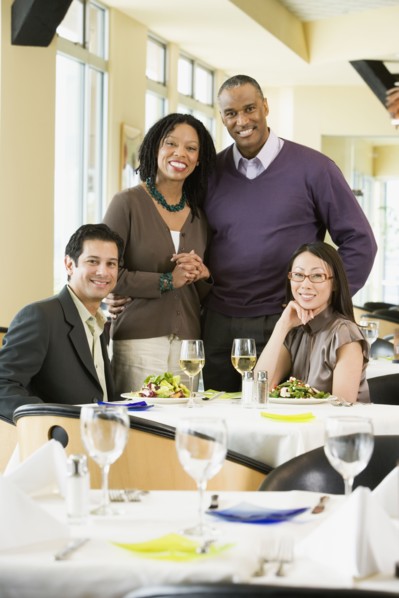 Two couples at restaurant
