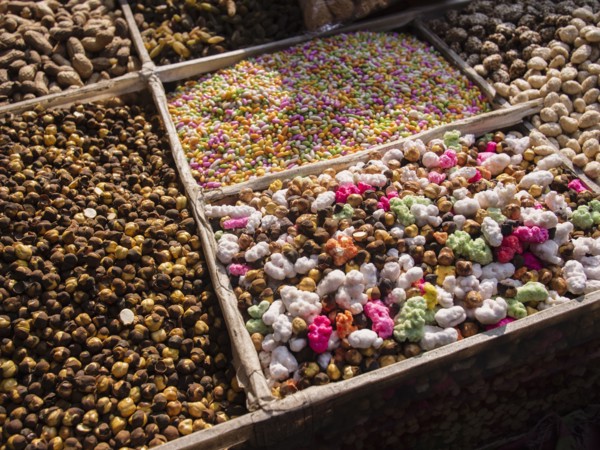 High angle view of snacks for sale in market