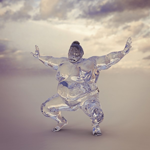 Crouching transparent sumo wrestler