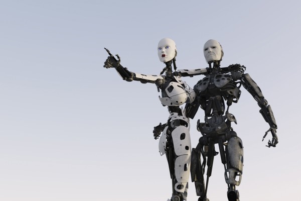 Surprised robot couple