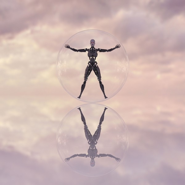 Robot in transparent glass sphere