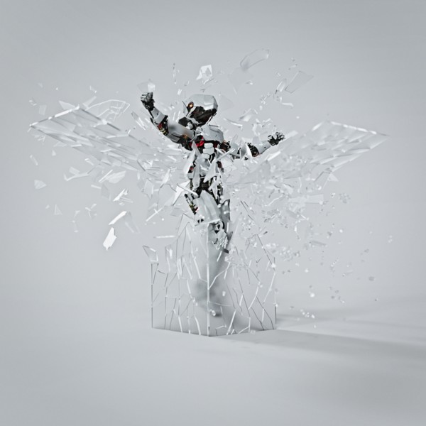 Robot shattering glass cube