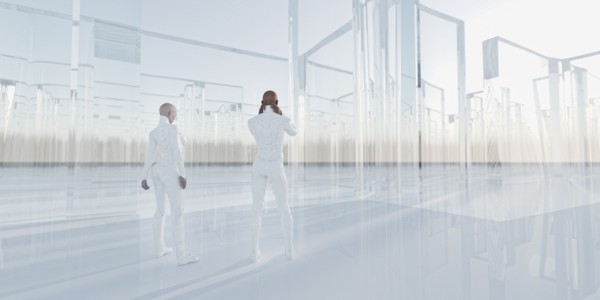 People standing near glass maze