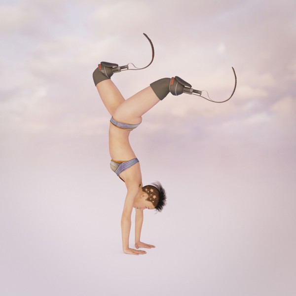 Woman with artificial legs performing handstand