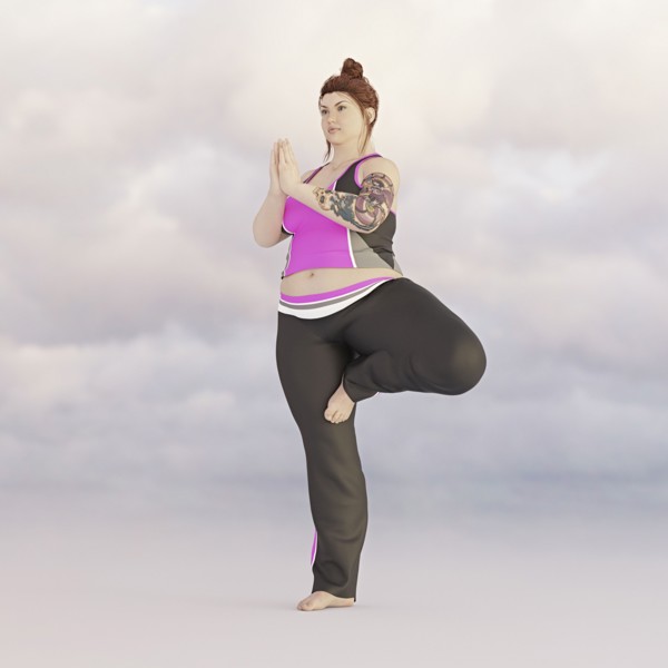 Overweight woman performing yoga in sky