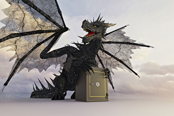 Dragon guarding safe