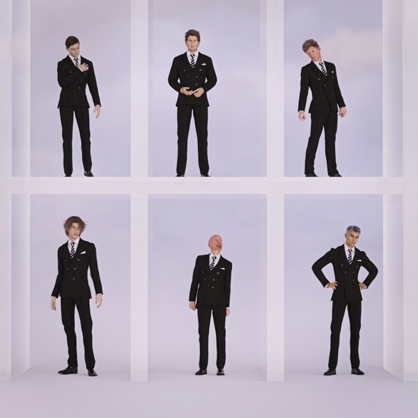 Variety of businessmen standing in cubes