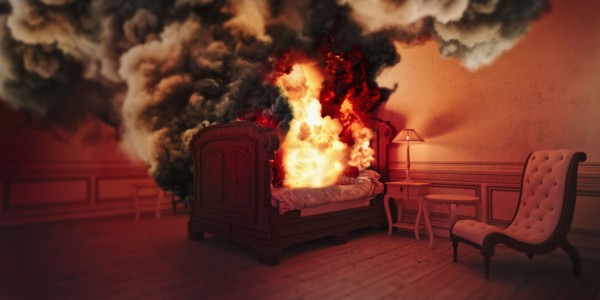 Smoke from burning bed