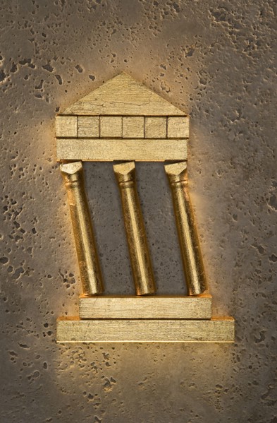 Golden model of leaning pillars and archway