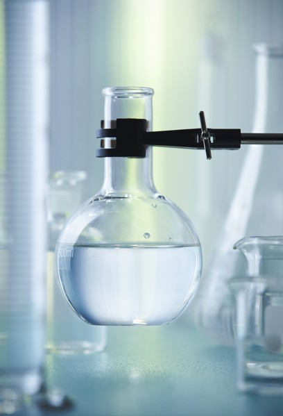Beaker of liquid in lab