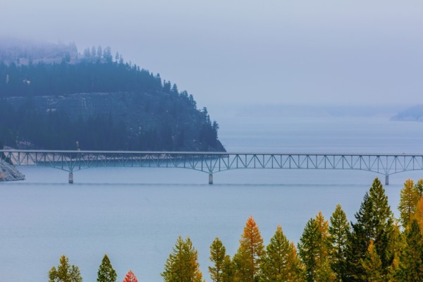 Bridge spanning river