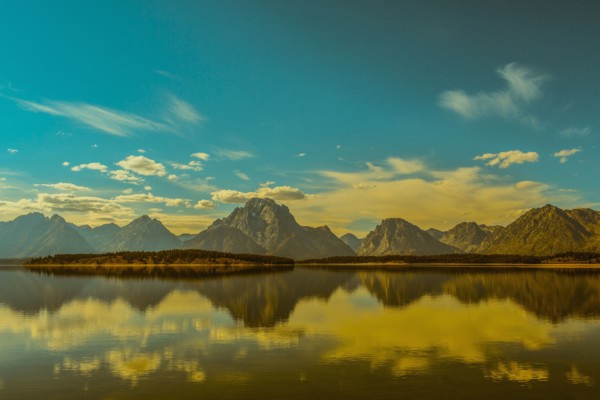 Reflection of mountains in remote lake