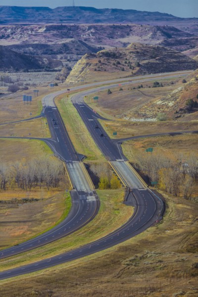 Aerial view of freeway in rural landscape