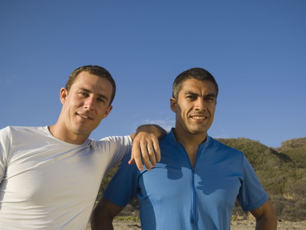 Hispanic men at beach