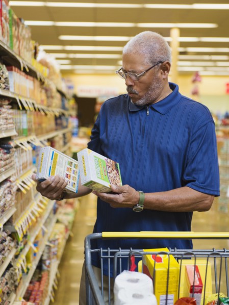 African American man shopping in grocery store
