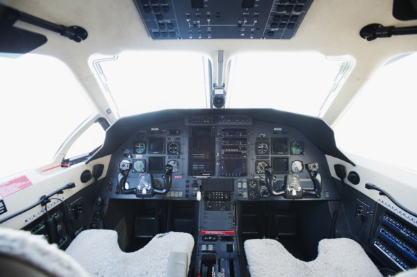 Empty airplane cockpit