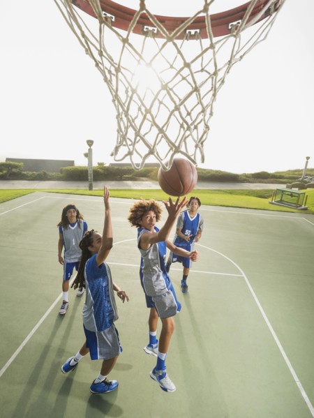Basketball team doing drills at practice
