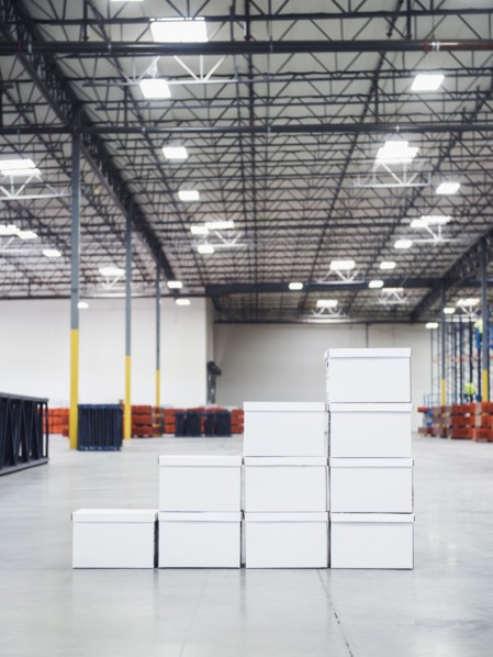 Stacked boxes in warehouse