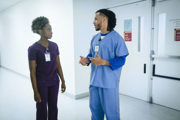 Nurses talking in hospital