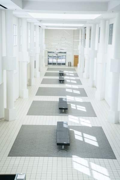 Benches in empty lobby