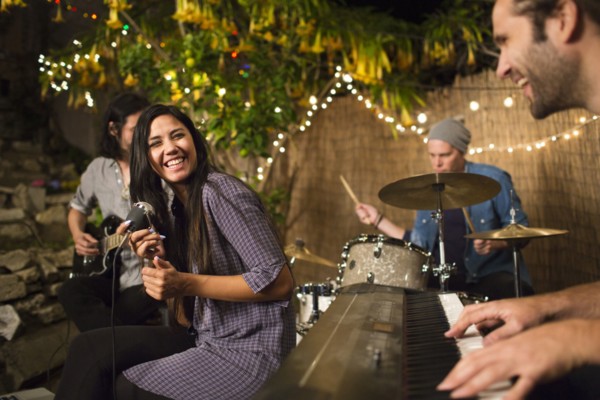 Band performing music on stage