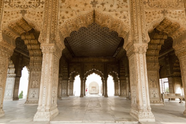 Ornate pillars and arches in Indian building