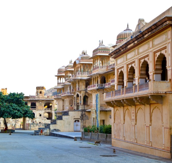 Ornate Indian temple with balconies and tomes