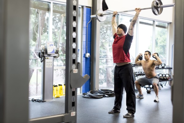Men working out in gym