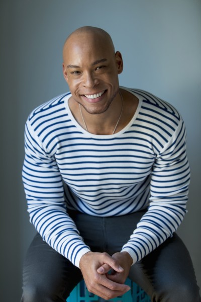 Mixed race man in striped shirt