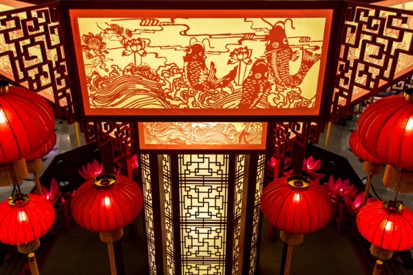 Ornate lanterns in shrine