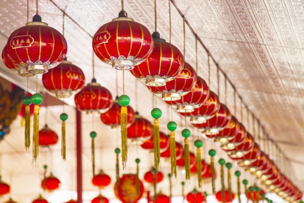 Chinese New Year lanterns hanging from ceiling