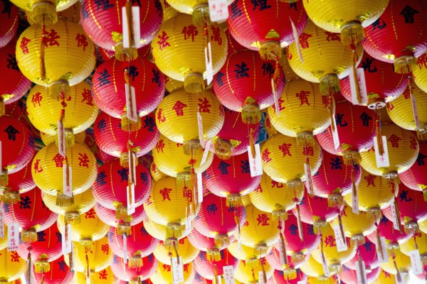 Chinese New Year lanterns hanging from ceiling