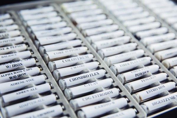Close up of homeopathic medicine vials