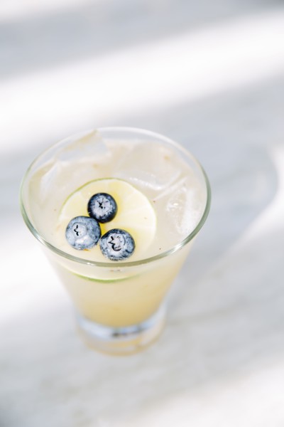 Close up of blueberry and lemon cocktail