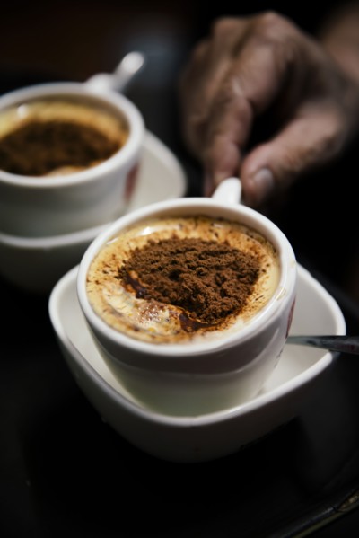 High angle view of spiced cups of coffee