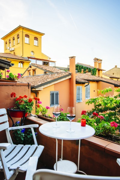 Wine glasses on balcony