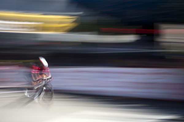 Blurred view of cyclist competing in race