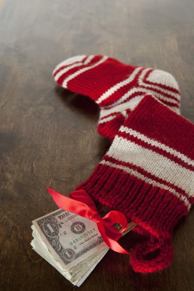 Christmas stocking full of cash