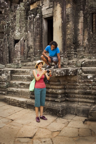 Couple visiting ancient temple
