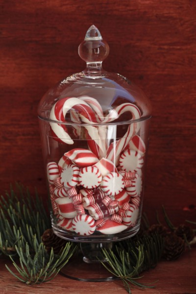 Peppermint candies in glass jar