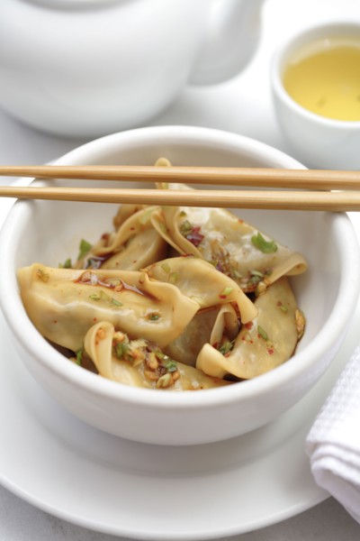 Asian dumplings in bowl