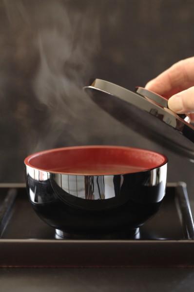 Steaming bowl of miso soup