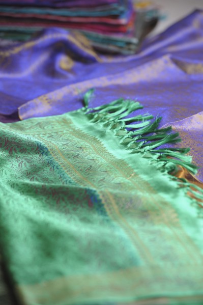 Close up of bright woven textiles