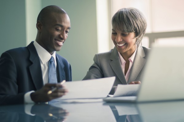 Black business people talking
