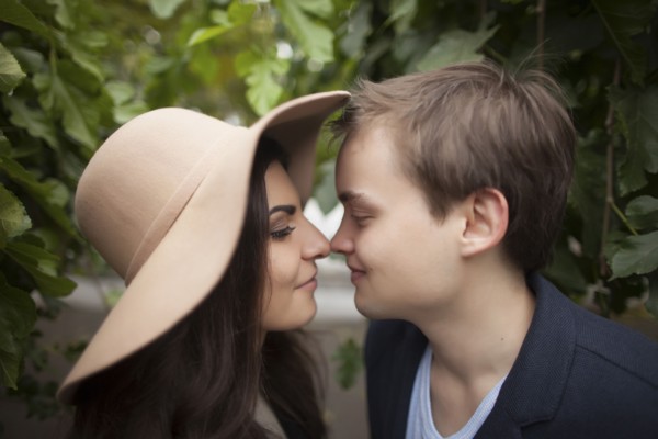 Caucasian couple rubbing noses